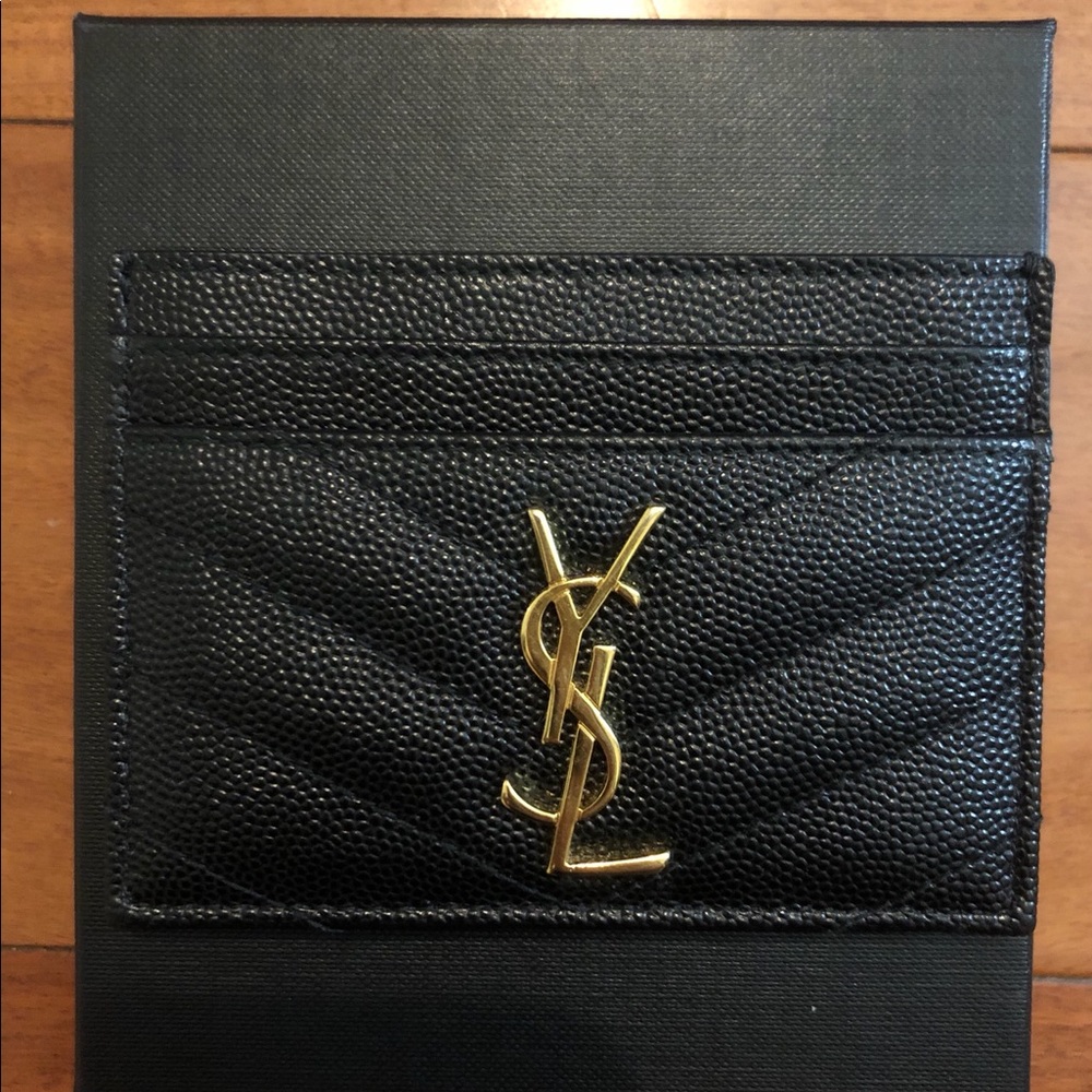 YSL card holder with gold hardware
